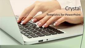  Presentation with web - Beautiful presentation theme featuring female hands writing on laptot backdrop and a lemonade colored foreground