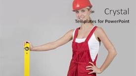  Presentation with gray - Audience pleasing slide deck consisting of female-handworker-with-level-isolated backdrop and a light gray colored foreground