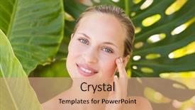  Presentation with camera - Audience pleasing presentation theme consisting of female healthcare - beautiful blonde smiling at camera backdrop and a  colored foreground