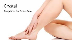 Presentation with robotic leg - Amazing presentation design having female healthcare - beautiful eoman massaging her leg backdrop and a  colored foreground