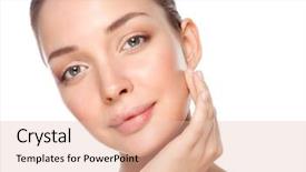  Presentation with skin and wound healing - PPT theme having female healthcare - beautiful healthy woman touching her background and a  colored foreground