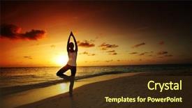  Presentation with coast - Amazing PPT theme having female healthcare - sunset yoga woman on sea backdrop and a tawny brown colored foreground