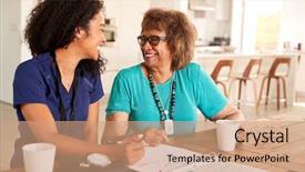  Presentation with senior worker - Colorful PPT theme enhanced with female healthcare worker sitting backdrop and a coral colored foreground
