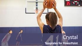  Presentation with basketball female - Presentation theme having female high school basketball player background and a ocean colored foreground