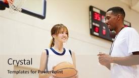  Presentation with basketball female - Presentation design having female high school basketball player background and a lemonade colored foreground