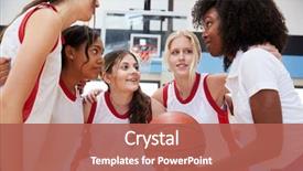  Presentation with huddle - Colorful slide set enhanced with female high school basketball players backdrop and a red colored foreground
