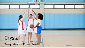  Presentation with basketball female - Slide deck having female high school basketball players background and a soft green colored foreground
