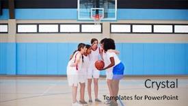  Presentation with basketball players - Audience pleasing PPT theme consisting of female high school basketball players backdrop and a soft green colored foreground