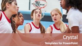  Presentation with basketball players - Cool new slide deck with female high school basketball players backdrop and a coral colored foreground