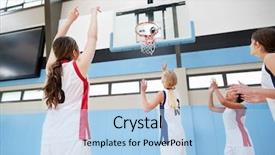  Presentation with basketball female - Audience pleasing PPT theme consisting of female high school basketball team backdrop and a light blue colored foreground