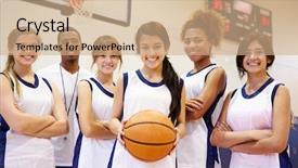  Presentation with team player - Amazing presentation theme having female high school basketball team backdrop and a coral colored foreground
