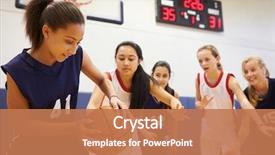  Presentation with basketball female - Amazing slide set having female high school basketball team backdrop and a coral colored foreground