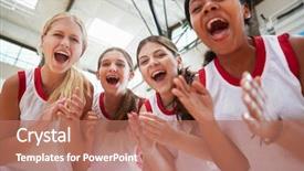  Presentation with basketball female - Colorful slide set enhanced with female high school basketball backdrop and a coral colored foreground