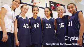  Presentation with basketball female - Beautiful slides featuring female high school basketball backdrop and a wine colored foreground