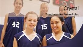  Presentation with basketball female - Amazing slide set having female high school basketball backdrop and a coral colored foreground