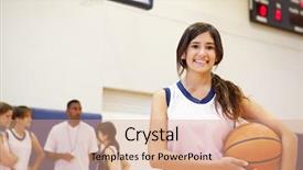  Presentation with school sports - Presentation theme with female high school basketball background and a coral colored foreground