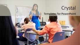  Presentation with elementary school career day and technology and black female teacher - Colorful slide set enhanced with female high school teacher taking backdrop and a soft green colored foreground