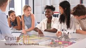  Presentation with technology students - Presentation theme having female-high-school-teacher background and a soft green colored foreground