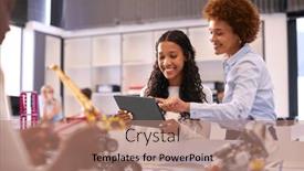  Presentation with high technology - Presentation theme featuring female-high-school-teacher background and a coral colored foreground