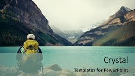  Presentation with banff national park - Cool new slide set with female hiker at lake louise backdrop and a  colored foreground