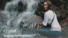  Presentation with mountain stream - Slides featuring female-hiker-crouch-at-splashing background and a gray colored foreground
