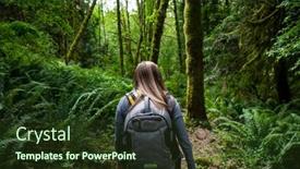 Presentation with northwest forest - PPT theme with female-hiker-walking-through background and a tawny brown colored foreground