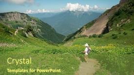  Presentation with trekking - PPT theme enhanced with female-hiker-with-backpack background and a tawny brown colored foreground