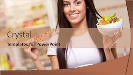  Presentation with salad - Theme enhanced with female holding a piece of pizza and salad bowl indoor background and a coral colored foreground