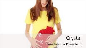 Presentation with water bottle - Presentation theme having female holding red hot water bottle or hot water bag on abdomen background and a lemonade colored foreground