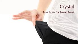  Presentation with empty - Amazing slides having female holds her empty pocket backdrop and a  colored foreground