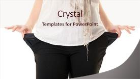  Presentation with empty - Slides with female holds her empty pockets background and a  colored foreground