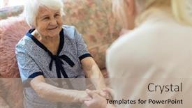  Presentation with home care - Presentation theme with female-home-carer-supporting-old background and a mint green colored foreground