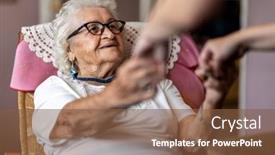  Presentation with home care - Amazing slide set having female-home-carer-supporting-old backdrop and a tawny brown colored foreground
