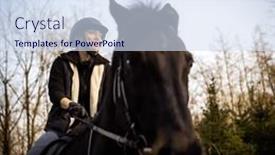  Presentation with horse riding - PPT theme with female-horse-rider-riding-outdoors background and a sky blue colored foreground
