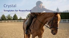 Presentation with stallion - Presentation theme with female-horse-trainer background and a sky blue colored foreground