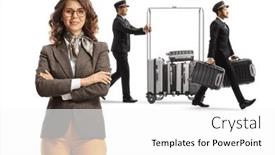  Presentation with hotel - Slide deck with female-hotel-manager-posing background and a white colored foreground