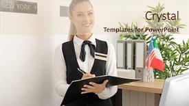  Presentation with receptionist - Beautiful PPT layouts featuring female hotel receptionist at workplace backdrop and a lemonade colored foreground