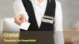  Presentation with receptionist - Presentation theme consisting of female hotel receptionist with card background and a  colored foreground