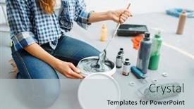  Presentation with house - Theme with female-house-painter-mixes-paints background and a light gray colored foreground