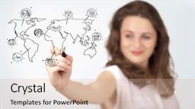  Presentation with man and woman divorce drawing - Presentation design consisting of female icons people - young woman drawing a social background and a lemonade colored foreground