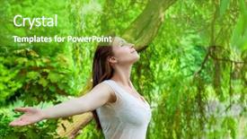  Presentation with meditation green - Cool new PPT theme with female in jungle green meditation backdrop and a shamrock green colored foreground