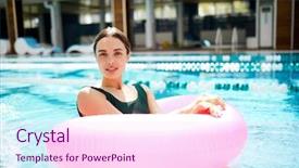  Presentation with hotel resort - Cool new presentation design with female in pink pool buoy backdrop and a  colored foreground