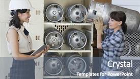  Presentation with cylinder - Amazing PPT theme having female industrial worker carrying propane backdrop and a  colored foreground