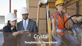  Presentation with forklift - Slide deck enhanced with female industrial worker driving forklift background and a violet colored foreground