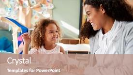  Presentation with elementary school career day and technology and black female teacher - Presentation design enhanced with female infant school teacher working background and a coral colored foreground