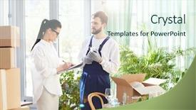  Presentation with inspector - Cool new theme with female inspector in glasses keeping backdrop and a sky blue colored foreground