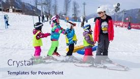  Presentation with teach - Colorful theme enhanced with female-instructors-teach-group backdrop and a sky blue colored foreground
