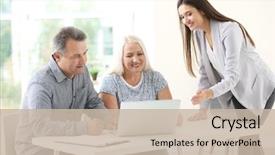  Presentation with consulting - Slide set with female insurance agent consulting senior background and a soft green colored foreground