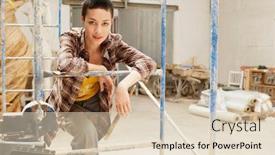  Presentation with scaffolding - Beautiful PPT theme featuring female-interior-decorator-leaning backdrop and a lemonade colored foreground