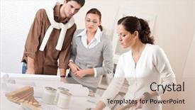  Presentation with interior designer - PPT theme featuring mediterranean ferry deck yellow benches sitting man background and a ocean colored foreground